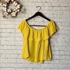 Caution to the Wind | Mustard Ruffle Crop Top